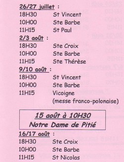 horaires messe